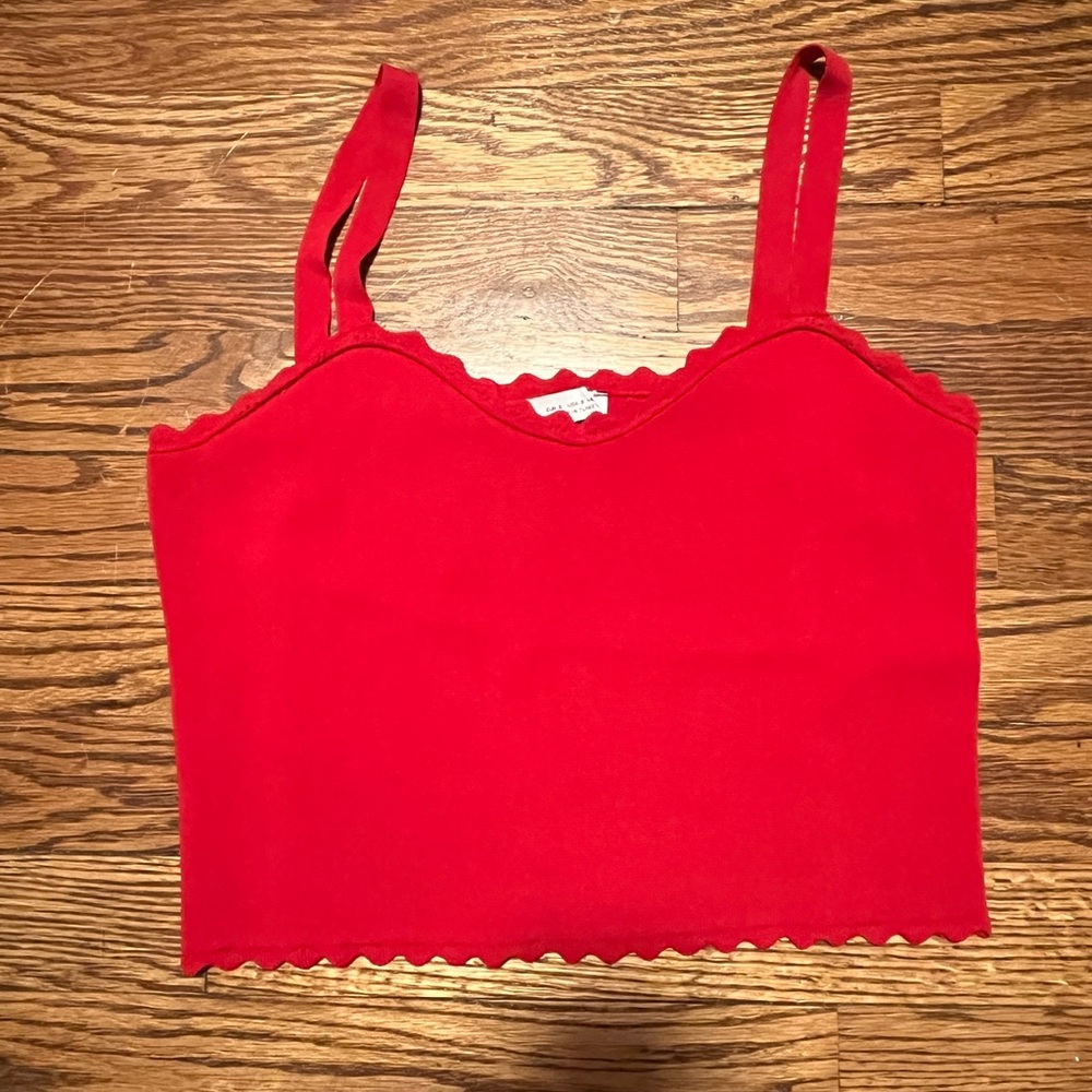 Zara red scalloped crop top